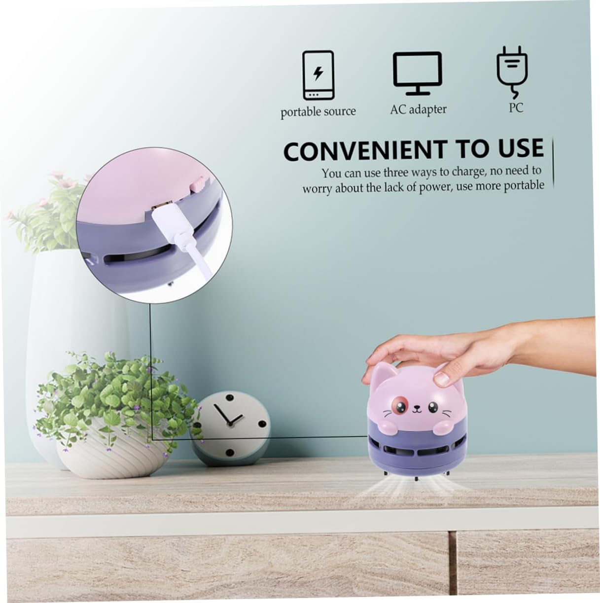 Mini Desktop Vacuum Cleaner Portable Desk Cleaner Small Table Vacuum for Office and Home Use