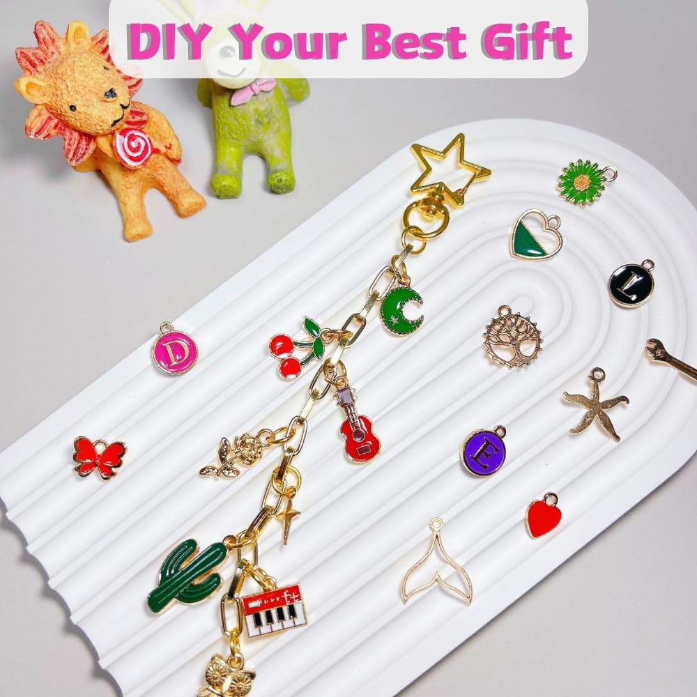 Maerolre 295Pcs Keychain Making Kit,Colorful Charms,Gold Keychain Parts with Jump Rings, Snap Hooks, Extender Chain,Bag Charm Kit Complete DIY Craft Accessories for Adults Women - Image 3
