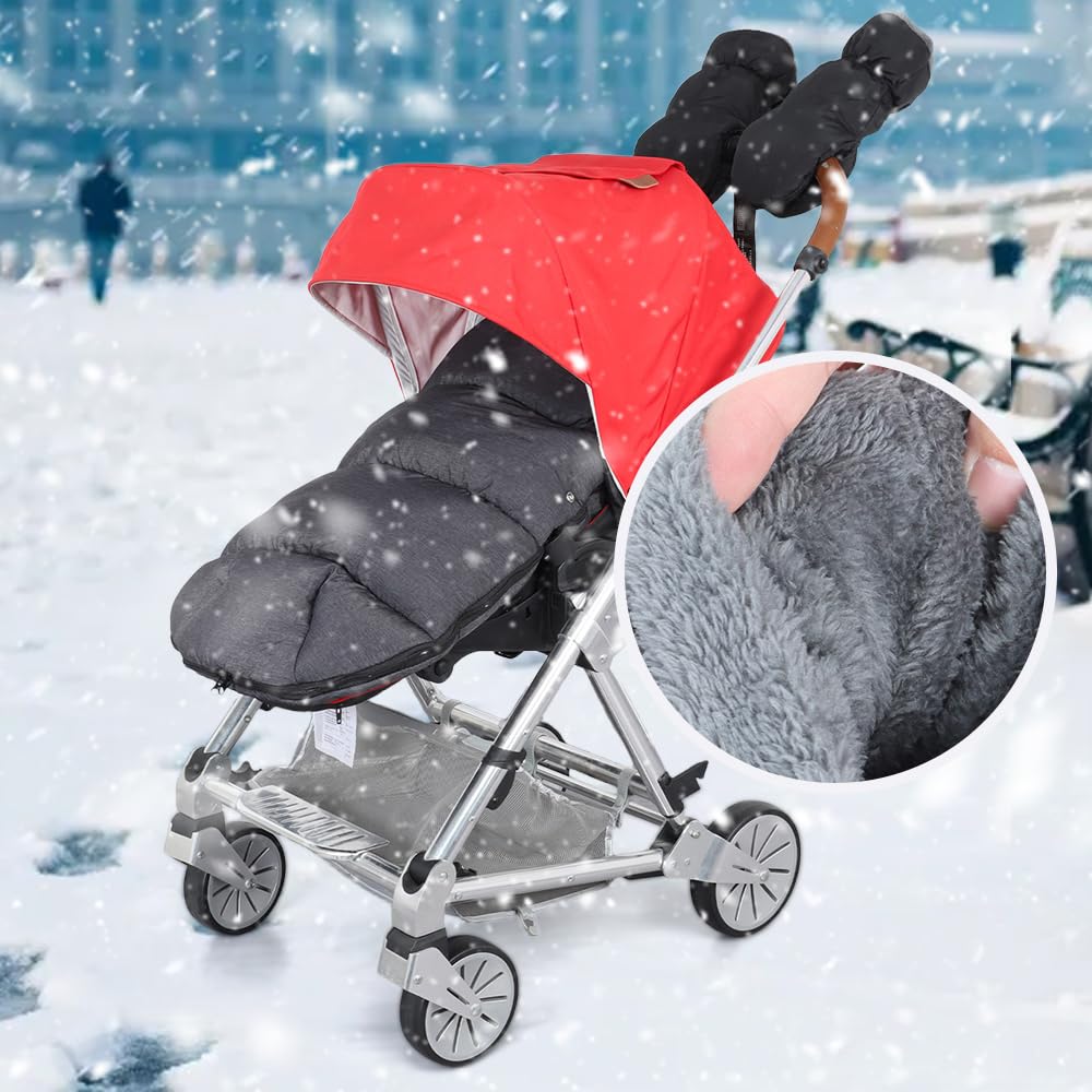 Guanti Passeggino Scaldamani, 1 Pezzi Scaldamani Muffole Passeggino e 2 Pezzi Ganci Passeggino, Denso e Riscaldati, Portiera e Impermeabile, Accessori per Passeggini, Adatto per L'inverno