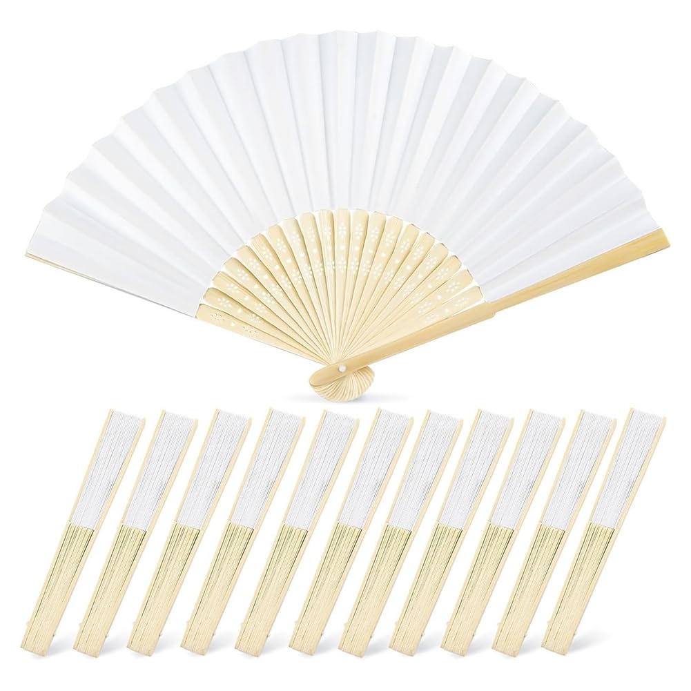 Hndhbfgrt Summer Cooling 12PCS Paper Hand Fans, 8.3 Inch Foldable Bamboo Folding Fans Handheld Fan for Wedding Favors,Baby Shower