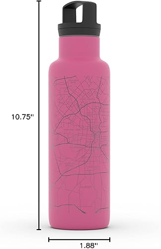 Miniatura 216 de Well Told Botella de agua aislada con mapa Chicago Illinois, grabado de acero inoxidable (21 onzas, gris muelle) botella aislada de mapa