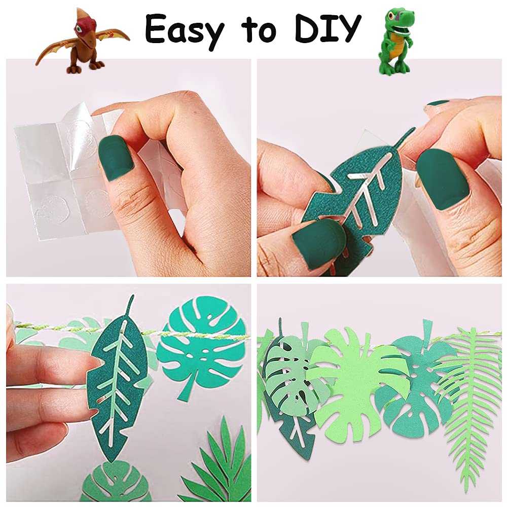 Dinosaurier Cake Topper Set – 4-teilige Geburtstagskuchen-Deko Mit Grünen Blättern & Dino-Motiven