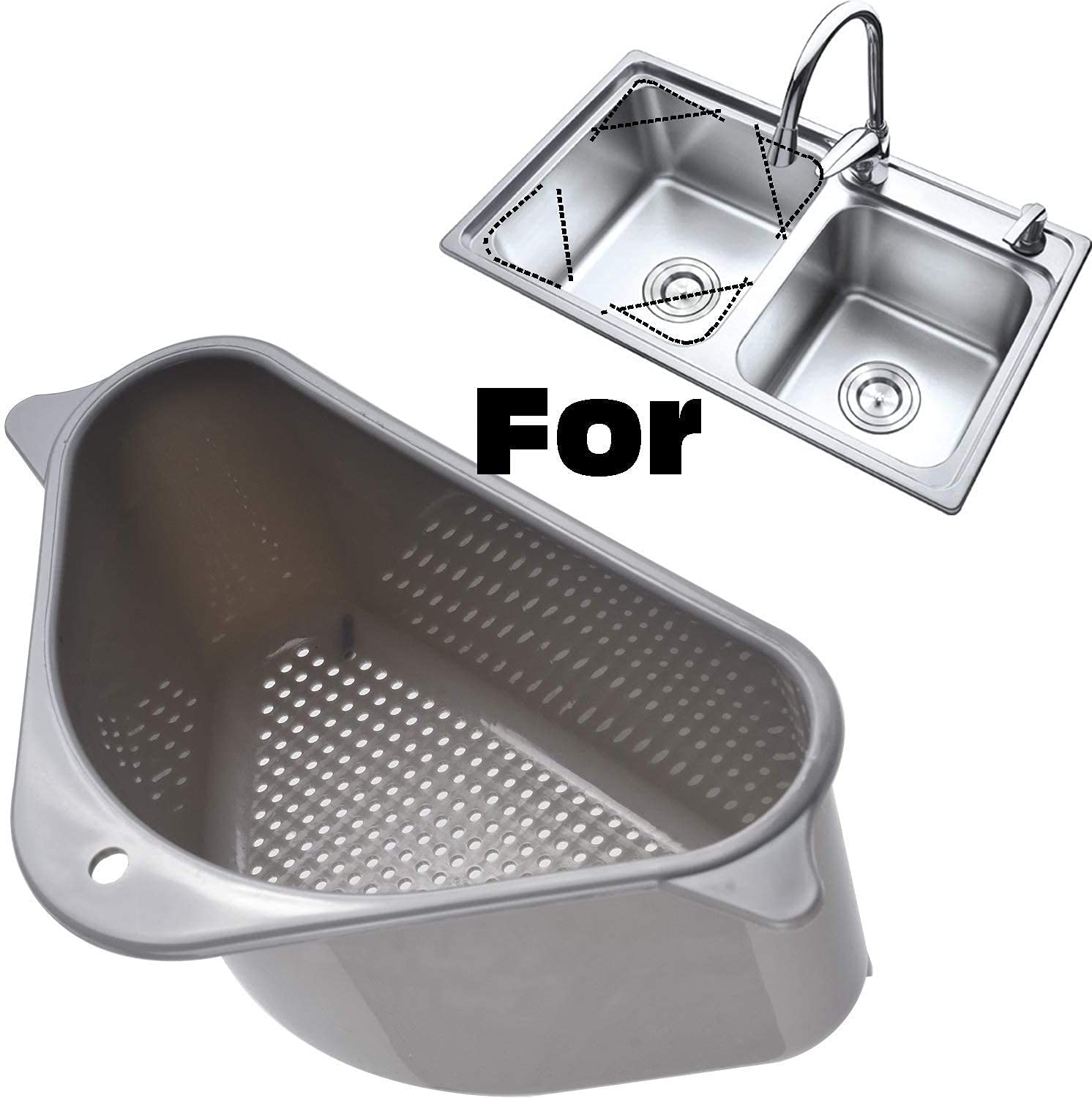 7Seas Sink Basket Strainer, No Drilling Triangular Multifunctional Drain Shelf Kitchen Sink Strainer Holder Multifunctional Box Organizer for Soap, Dishwashing, Sponge etc(1Pcs)