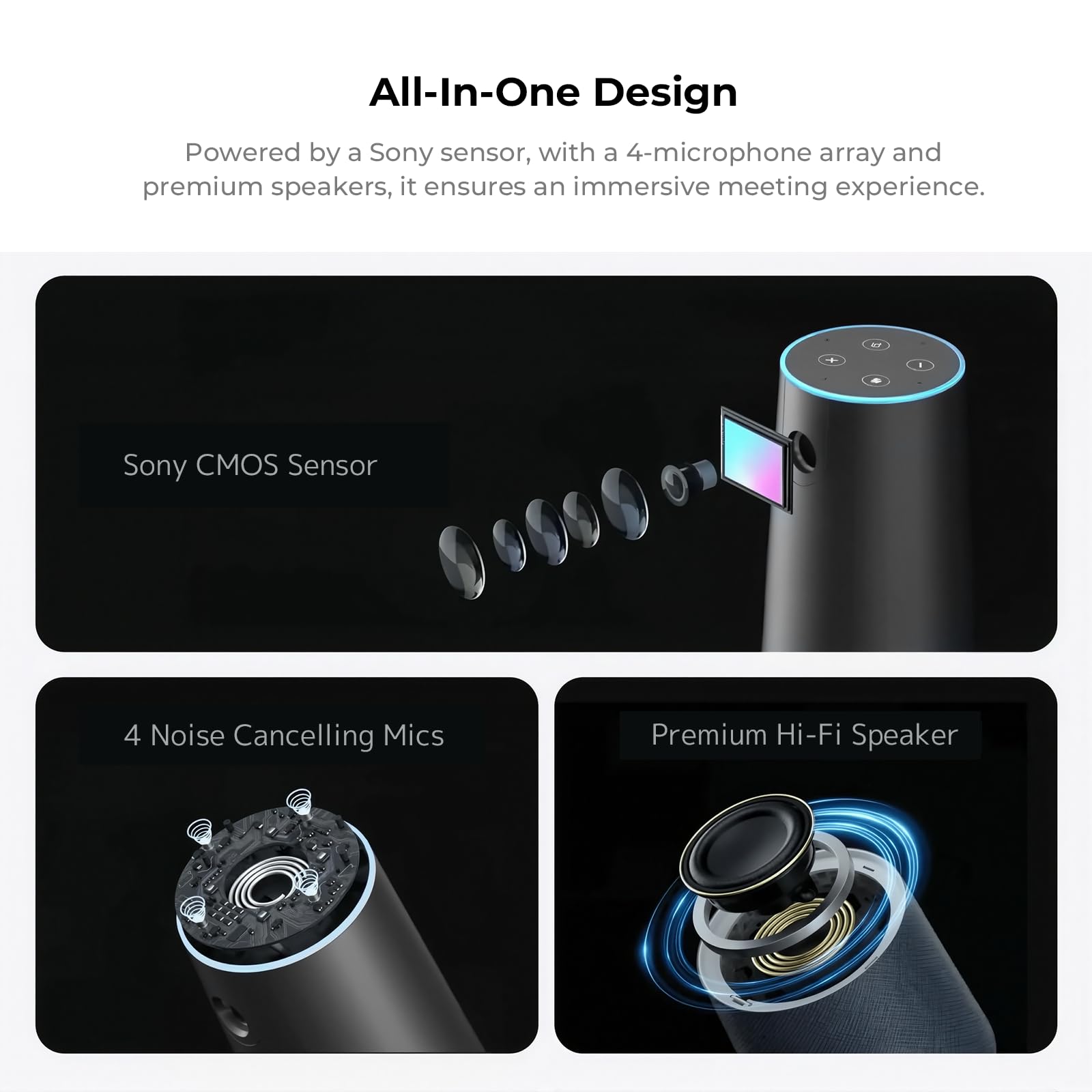 Nuroum C40(2nd Gen) Full HD Webcam 4K per Videoconferenza, 4 Microfoni con Cancellazione del Rumore, Grandangolare 120°,8MP CMOS,Zoom 5X,Auto Inquadratura, Webcam PC Plug and Play per Zoom/Teams/Skype