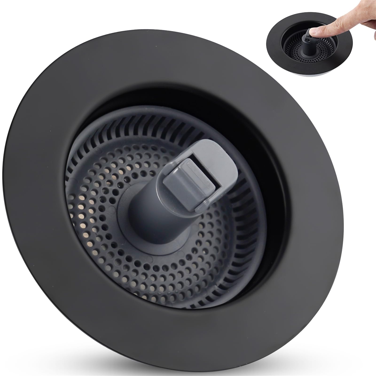Universal 3 in 1 Kitchen Sink Drain Strainer Stopper Combo, Matteblack