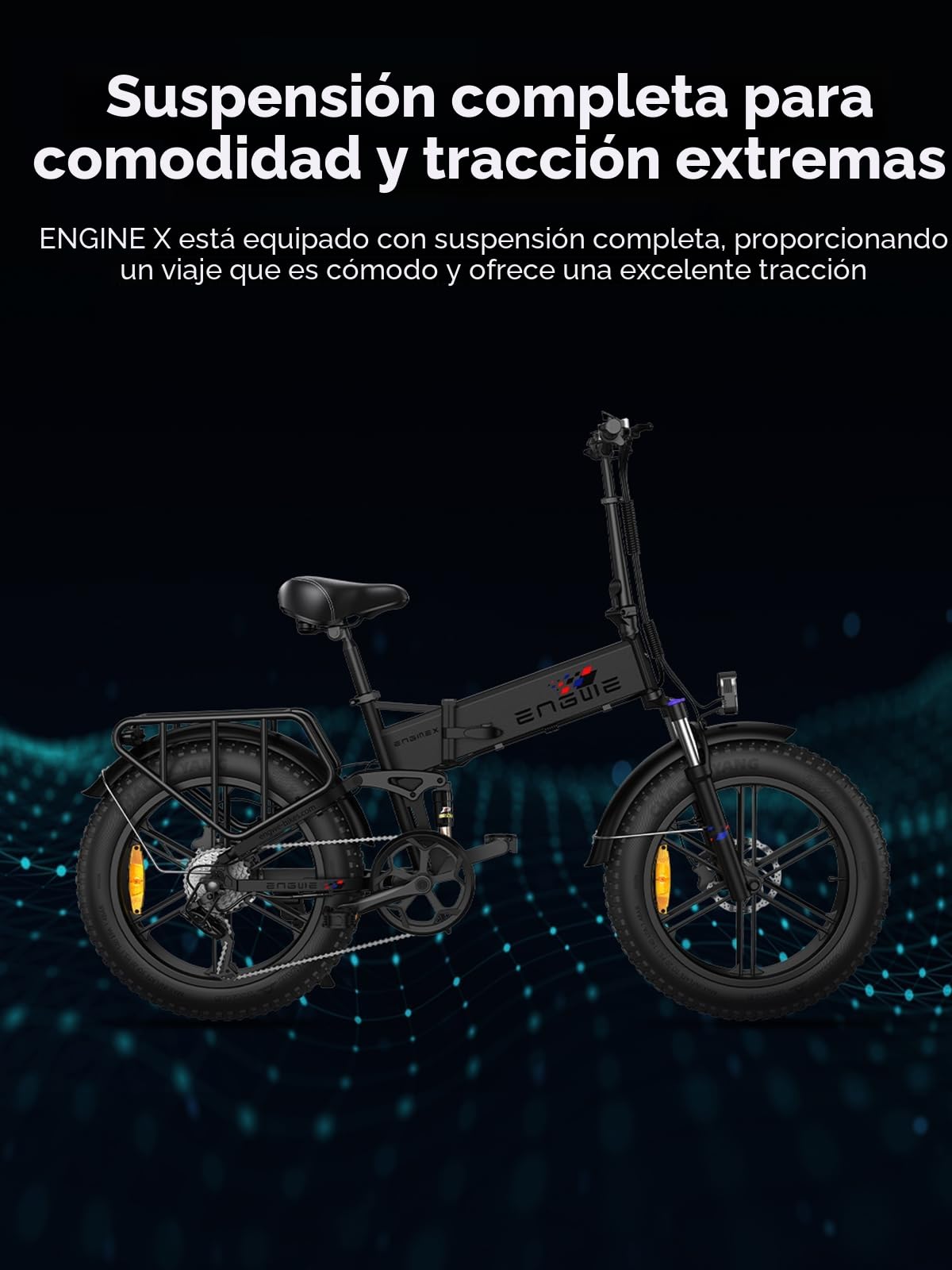 ENGWE Bicicleta Eléctrica Plegable 250W E-Bike, Engine X | 20×4.0 Inch Off-Road Fat Tire, Batería de 48V 13Ah Alcance hasta 120km, 25KM/H 7 Velocidades Suspensión Completa