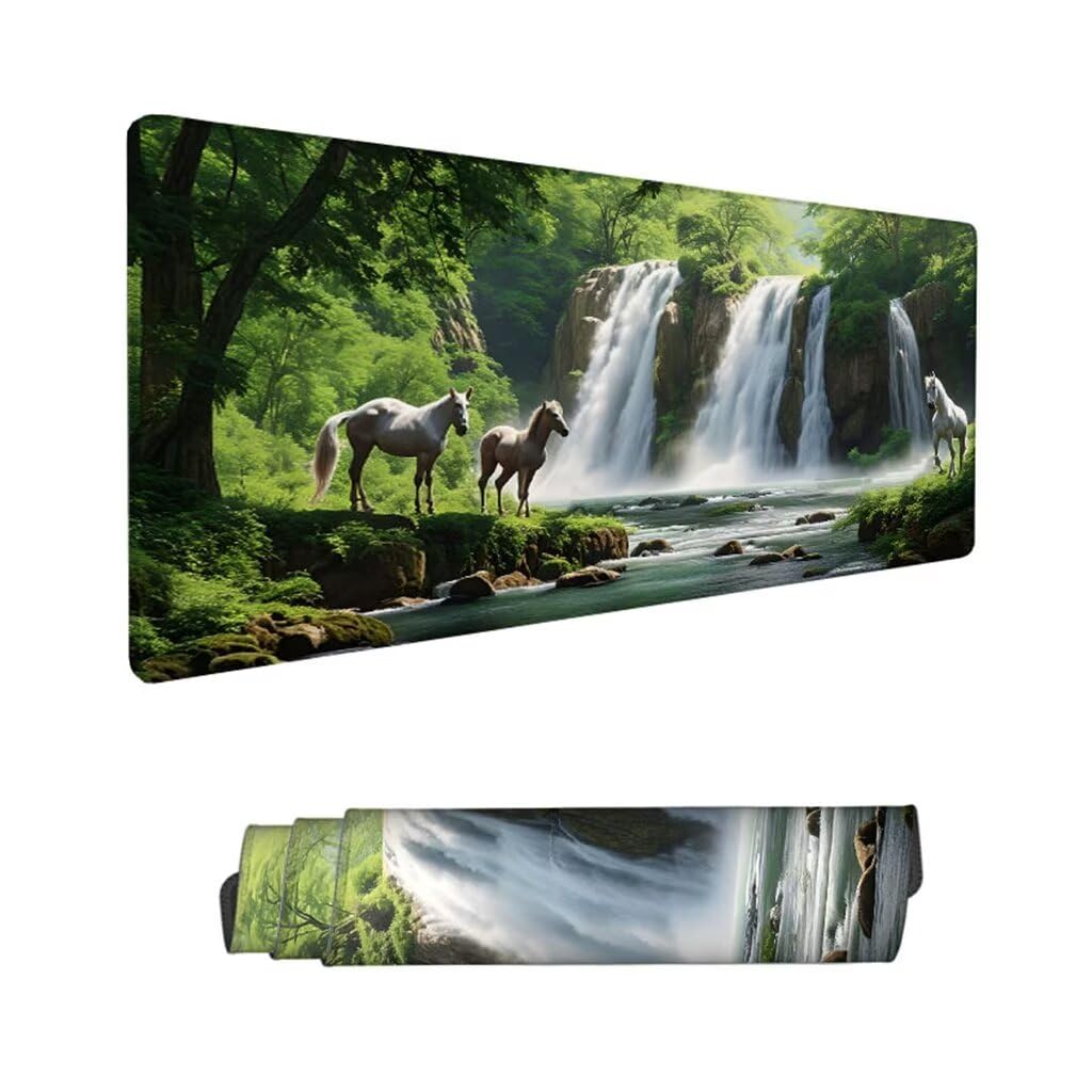 Podkładka pod mysz z białym koniem pod biurko, podkładka pod mysz XXL 1600 x 800 x 3 mm, jesienna podkładka pod mysz antypoślizgowa wodoodporna podkładka pod mysz, podkładka pod mysz z przeszytymi