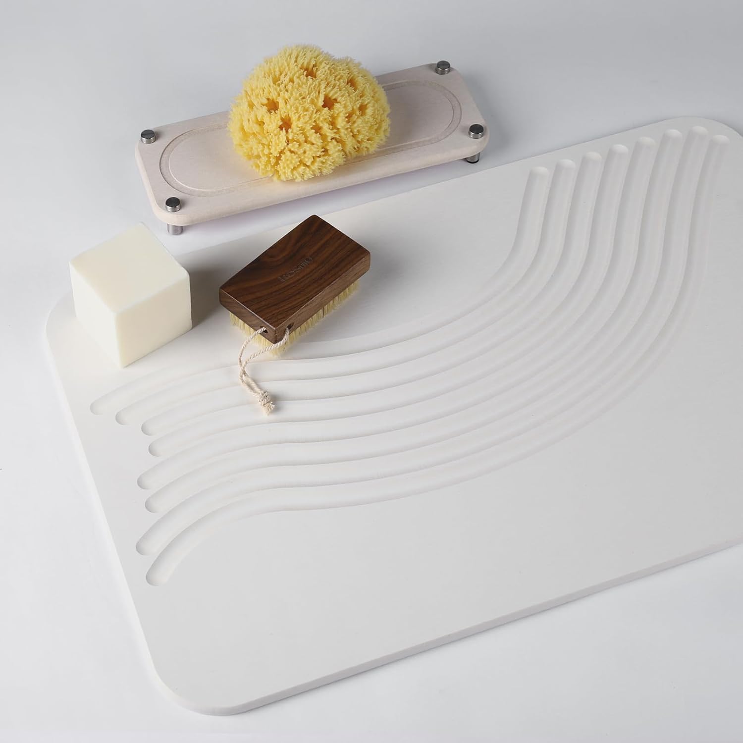 Diatomaceous Earth Mat | Non-Slip Super Absorbent Quick Drying Bathroom Shower Floor Mat (Zen/Bone)