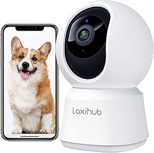 LAXIHUB Pet Dog Cameras with App 2K/3MP,Wifi Indoor Security Camera for Baby Cat Puppy,360°Pan/Tilt Home Camera,Night Visi…