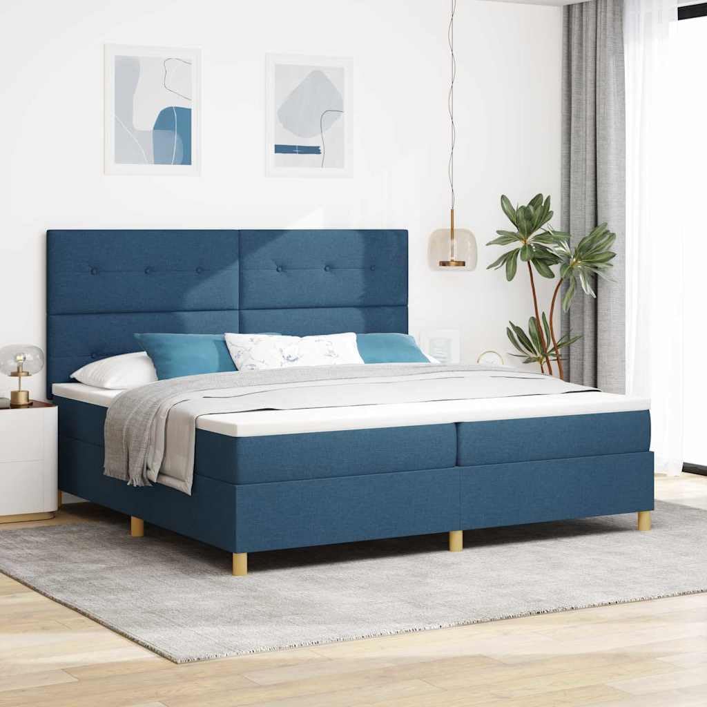 Cama con somier LED con colchón azul, 200 x 200 cm, tela, madera y marco de pino, tiras LED RGB, cabecero ajustable, somier, cómodo espacio para dormir para 2 personas