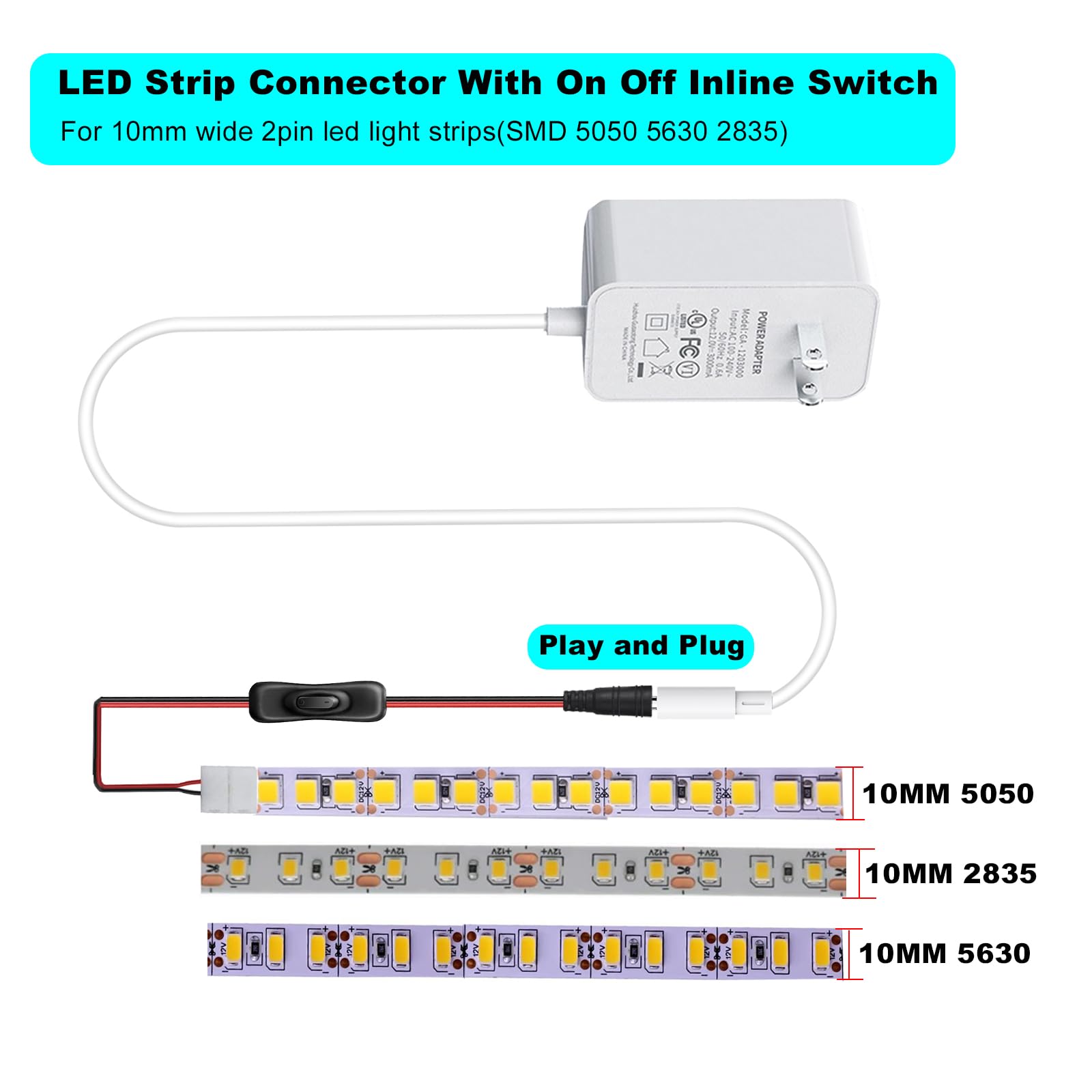 10mm (5050) Solderless LED Light Strip Connector Extension, Multi Color RGB- 6 Inch (4 Pk) Strip To Strip Any Angle Connector For LED Strip Light & Tape Light In Kitchens, Cabinets - Foto 2