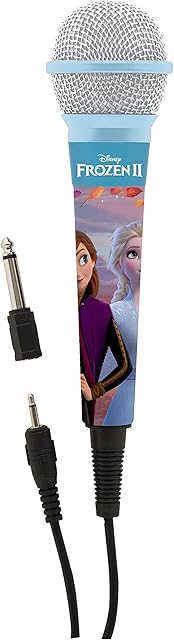 Lexibook Microphone Disney Frozen Elsa, 3,5 Jack and 6,3 mm adapter, High sensitivity, to sing with kids or friends, Blue, MIC100FZ