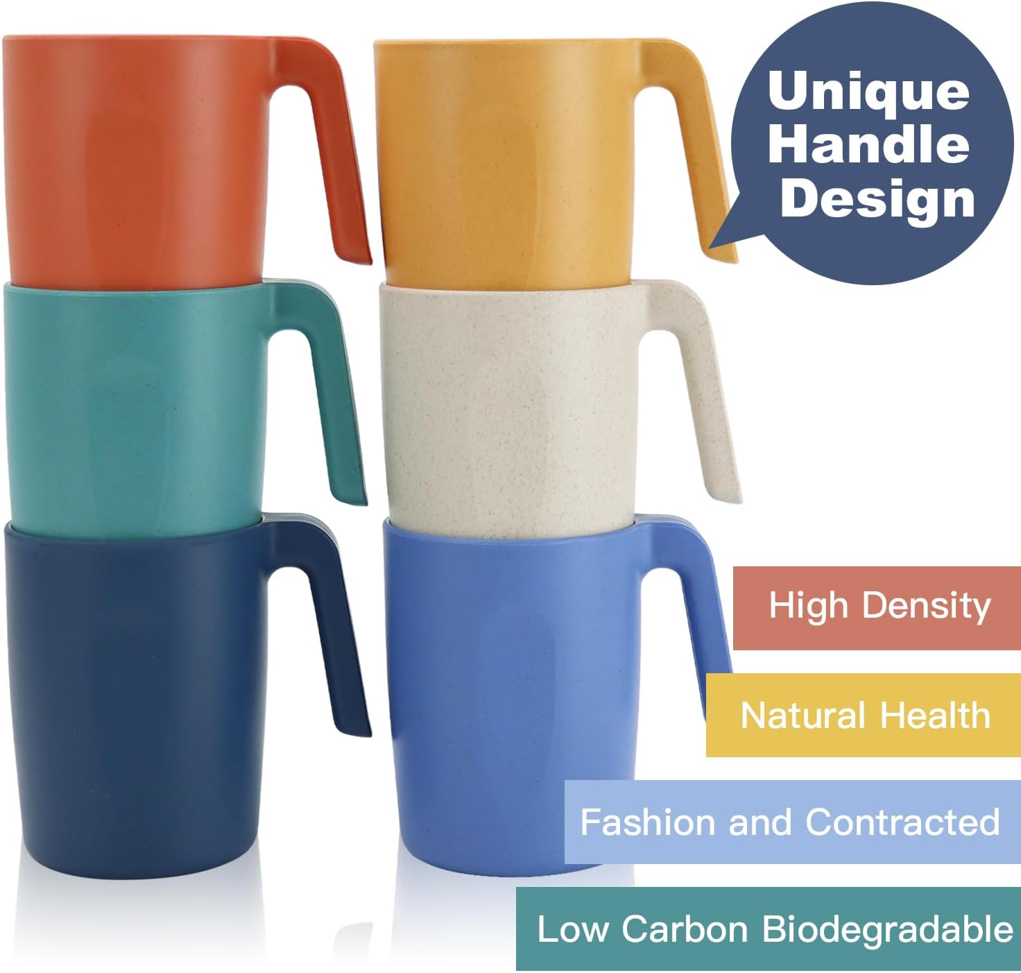 Homienly Wheat Straw Coffee Mugs, Alternative to Plastic Coffee Cups, Set of 6, Unbreakable Camping Coffee Mugs, 16 OZ Cups for Tea, Coffee, Milk, Dishwasher and Microwave Safe Kids Mug, Multi - Image 3