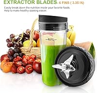 Vista 6 de Feilifan Piezas de repuesto para licuadora Nutri Ninja, vasos de una sola porción de 16 onzas con tapas y 6 aletas, ensamblaje de cuchilla