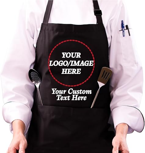 Delantal con logotipo personalizado, nombre personalizado, delantales para fotos para hombres y mujeres, babero de chef ajustable impermeable con 2