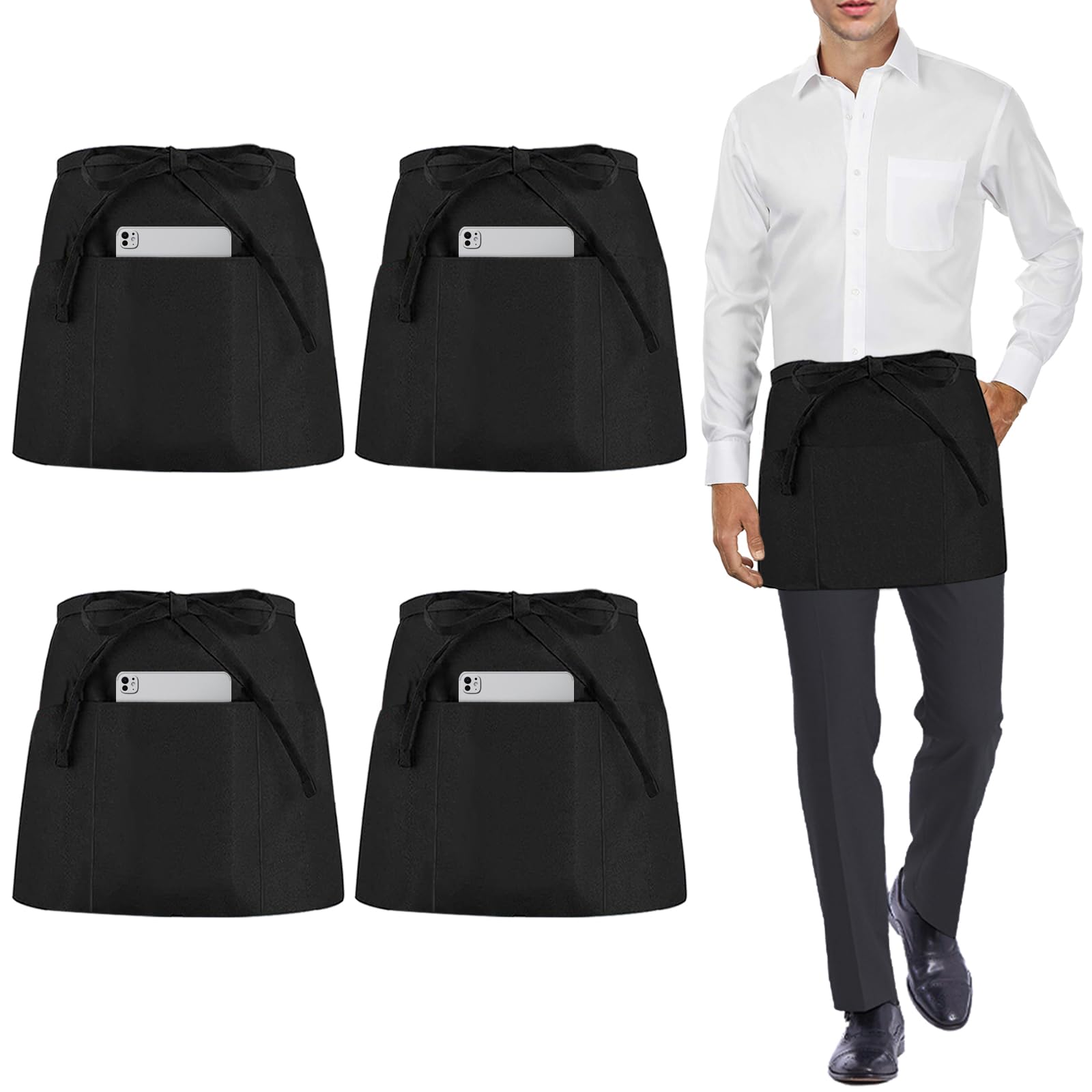 umboom 4 Pack Black Waterproof Waist Apron
