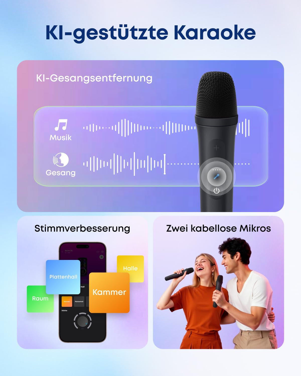 soundcore by Anker Rave 3S Partybox mit KI-Karaoke, 200W Sound, 12h Akku | Party-Lautsprecher mit 2 kabellosen Mikros, KI-Gesangsentfernung, Lichtshow, Auracast, Bluetooth Lautsprecher für innen&außen