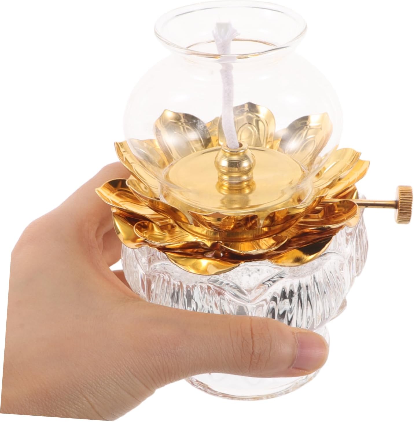 Unomor Windproof Clear Glass Kerosene Oil Lamp with Adjustable Wick Vintage Lotus Flower Design Small Indoor Lantern for Tabletop Decor Multipurpose Use for Home and Camping