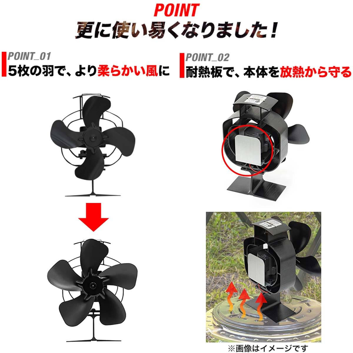 Amazon.co.jp: FIELDOOR ストーブファン 首振りタイプ 火力熱炉ファン