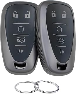 TPU Key Fob Cover Compatible with 2016-2024 Chevrolet Blazer Bolt EV Camaro Cruze Equinox Malibu Sonic Spark Traverse Trax Voltt (Matte Black/Matte Black)