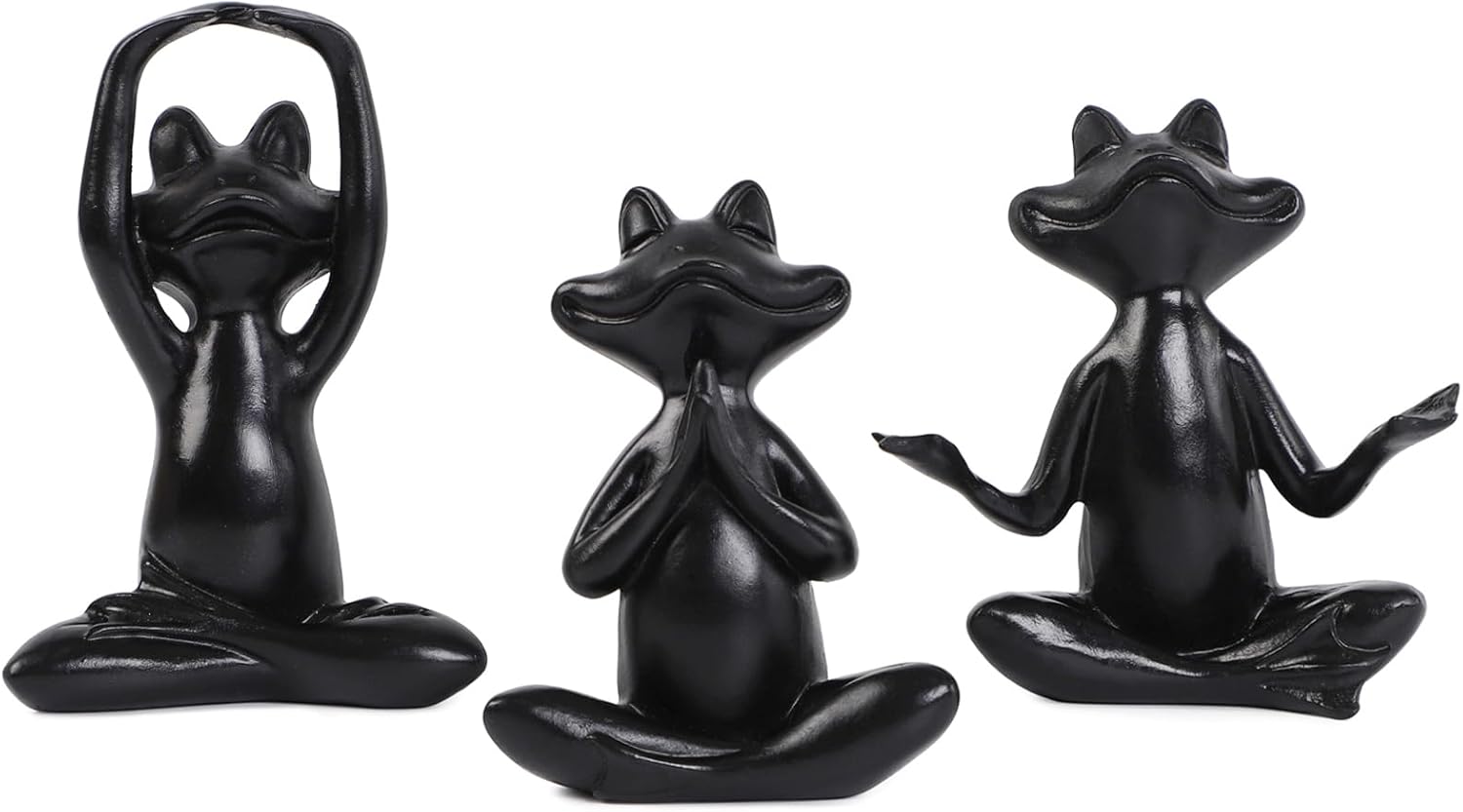 Suoedd Black Frog Figurines Yoga Decor Set of 3 –Frog Yoga Statues for Modern Living Room Table Office Bookshelf Shelves Home Sculptures Decor