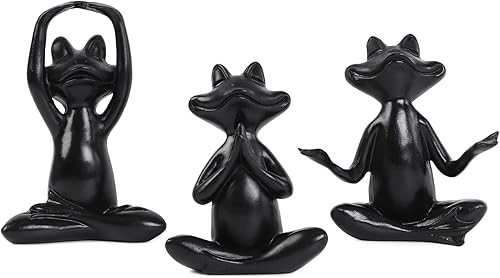 Suoedd Juego de 3 figuras de rana negra para decoración de yoga, estatuas de yoga de rana para sala de estar moderna, mesa, oficina, estantería,