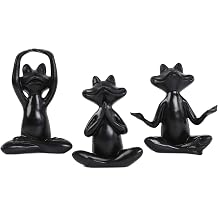Suoedd Black Frog Yoga Figurines 3 Pcs,Modern Decor for Shelf,Desk,Office