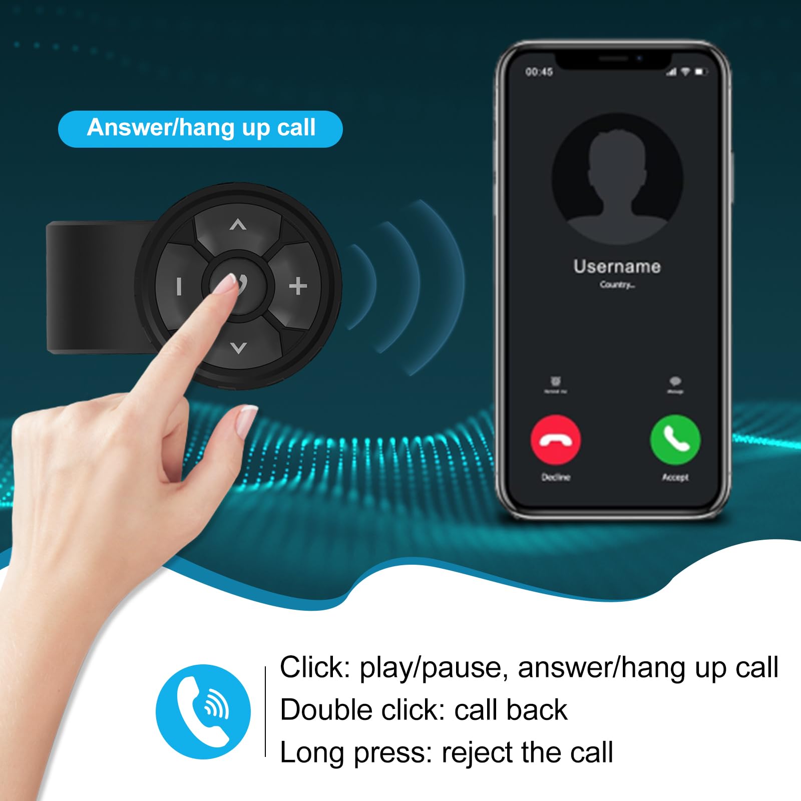 Fyearfly Telecomando Multimediale Bluetooth Casco, Cuffie Wireless per Casco Bt Audio Player Controller Moto Manubrio Supporto Universale, per Controllare Musica, Chiamate, Volume