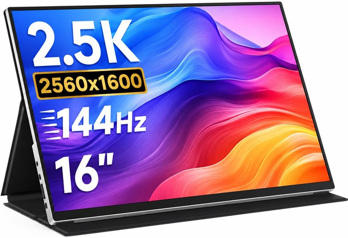 ALLIWAVA P16 Pro 16" 2.5K 144Hz Portable Monitor, 2560x1600 IPS, 100% sRGB, 400 Nits, USB-C & Mini HDMI, Aluminum Monitor with Speakers for Laptop, MacBook, PS5, PC & Switch
