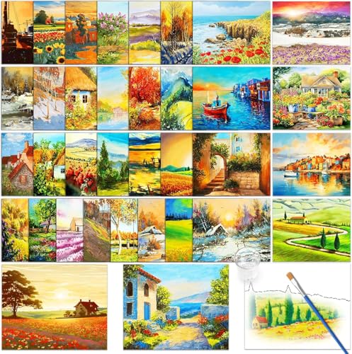 36Pcs Dementia Activities for Seniors, Reusable No Mess Art Kit,Water Painting Coloring Set for Memory Therapy Activity, Relaxing Landscape Painting Set for Elderly & Alzheimer’s Patients (Scenery)