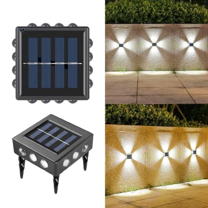 EZECART Solar 4-Way LED Wall Light,Solar Up & Down Outdoor Wall Light (4-Sided) Solar 4-Side Decorative Wall Lamp,Solar Outdoor Cube Wall Light (Up/Down/Side Emitting) (1)