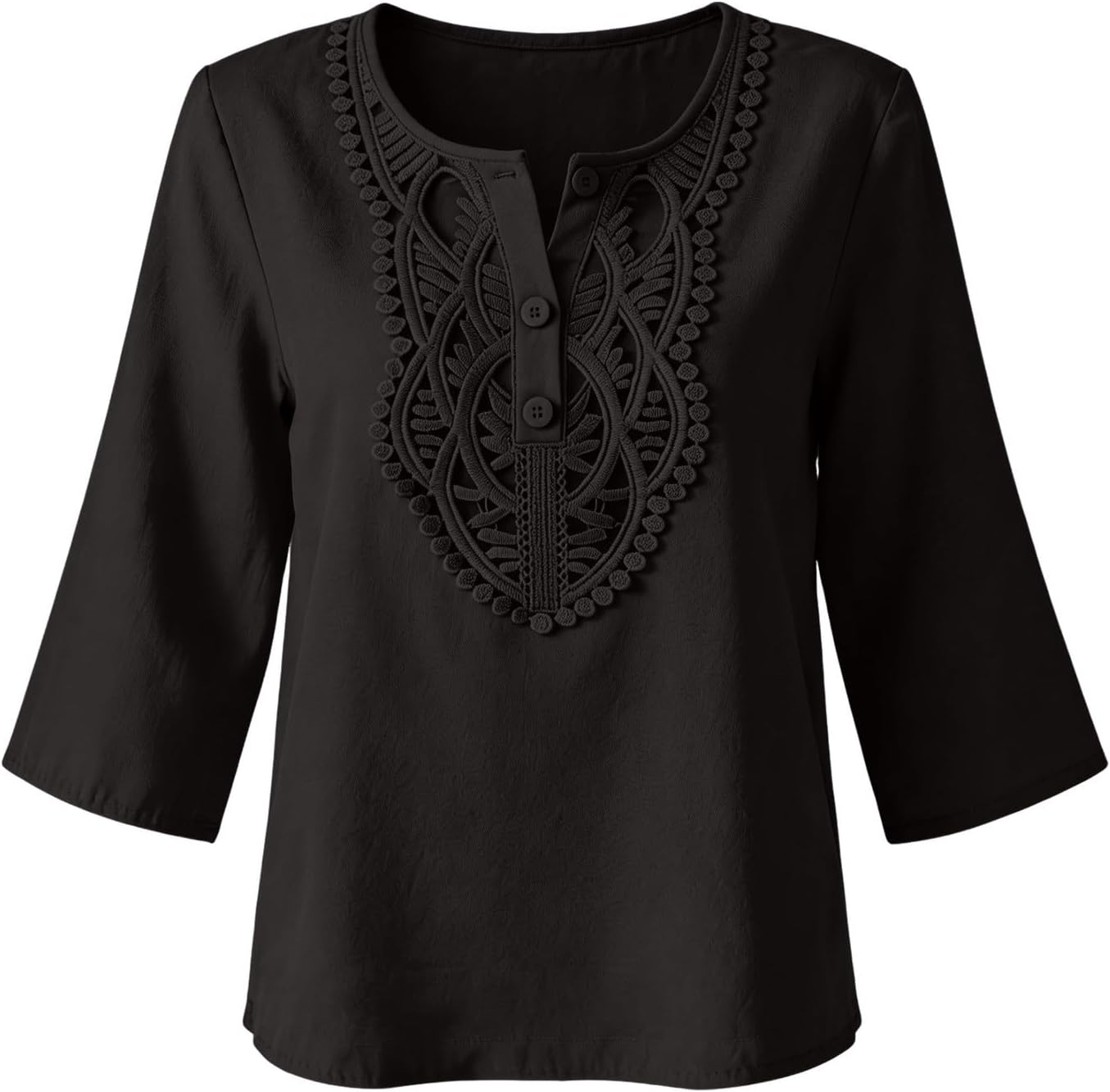 Womens 3/4 Sleeve Tops Cotton Linen V Neck Casual Loose Fit Henley Shirts Fashion Lightweight Boho Peasant Blouses