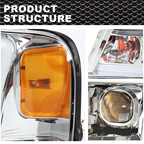 G-Plus Led Drl Headlights, Compatible With 2004-2008 Ford F150/ 2006-2008 Lincoln Mark Lt Bumper Headlamp, Clear Lens Chrome Housing Amber Reflector #TOP3