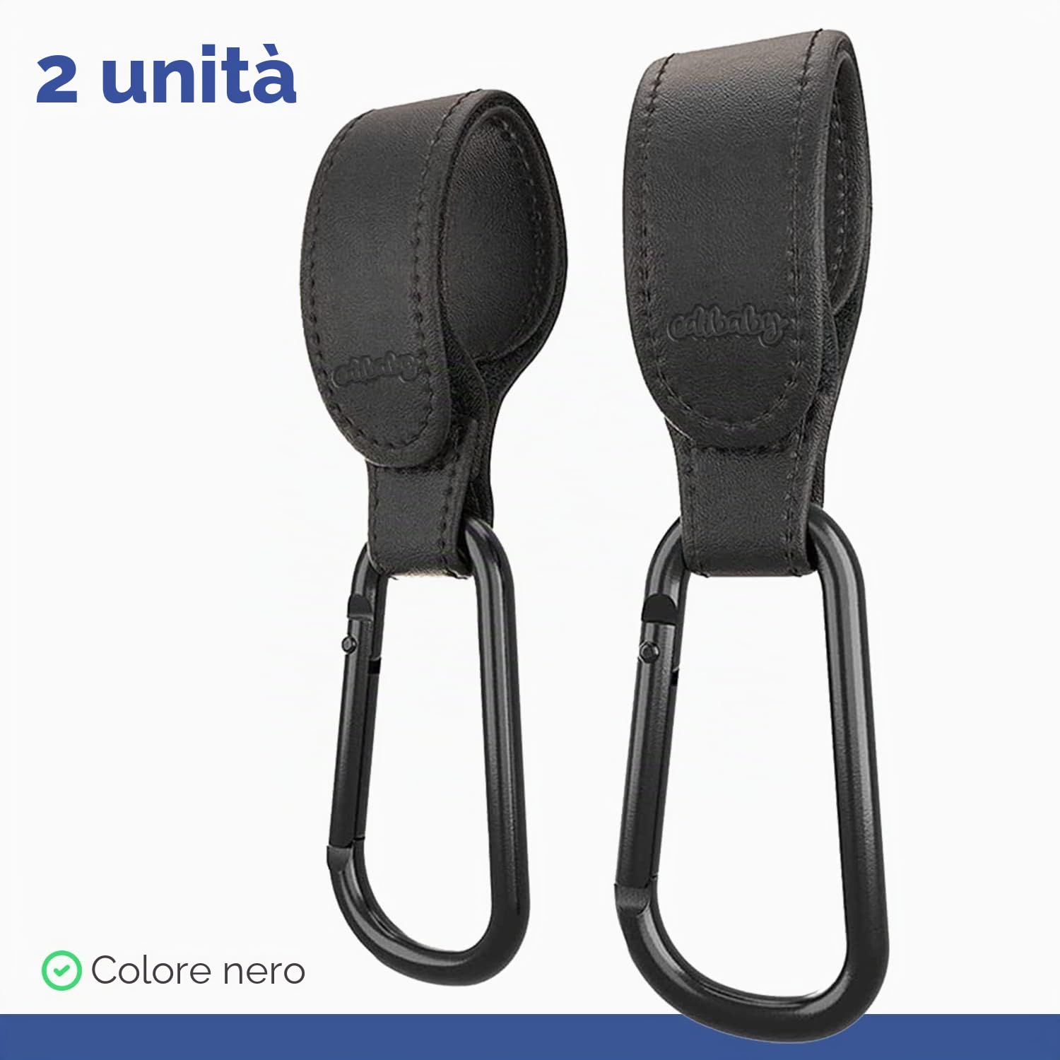 Edibaby, Ganci Passeggino, in Pelle, 2 Unità, Universale, Moschettoni per Carrozzina, per Borsa Passeggino, Zaini, etc (Nero)