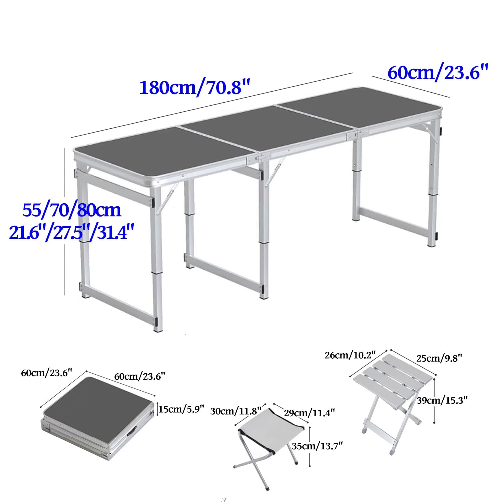 Tragbarer Campingtisch und Stühle, leicht, Aluminium, zusammenklappbar, höhenverstellbar, für Picknick, Grillen, Strand, Reisen, Outdoor-Abenteuer