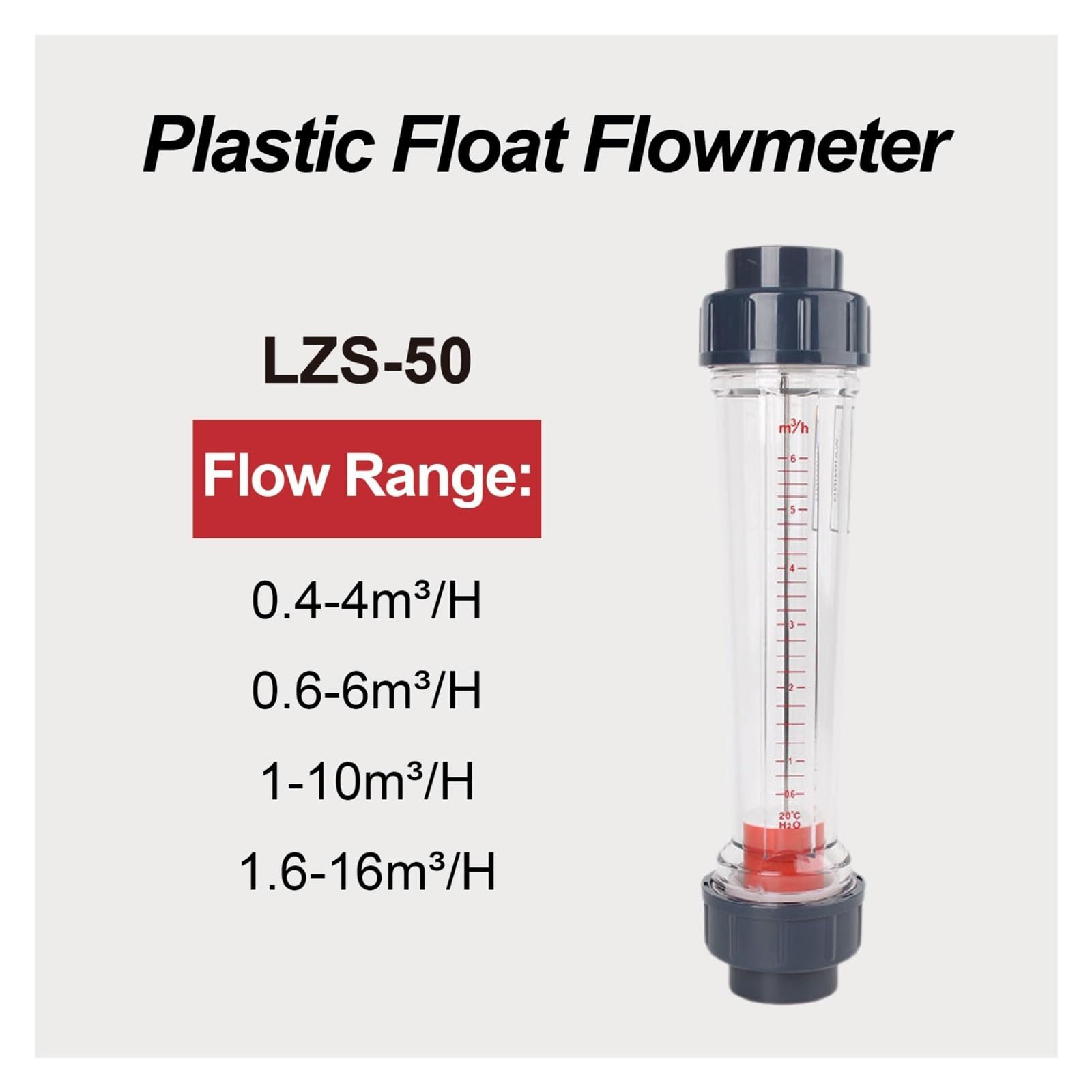 Rotámetro de plástico LZS-50, medidor de flujo de tubo Medidor de flujo de tubería industrial for medición de líquidos de tratamiento de agua(LZS-50 0.6-6m3-h,Female Thread)