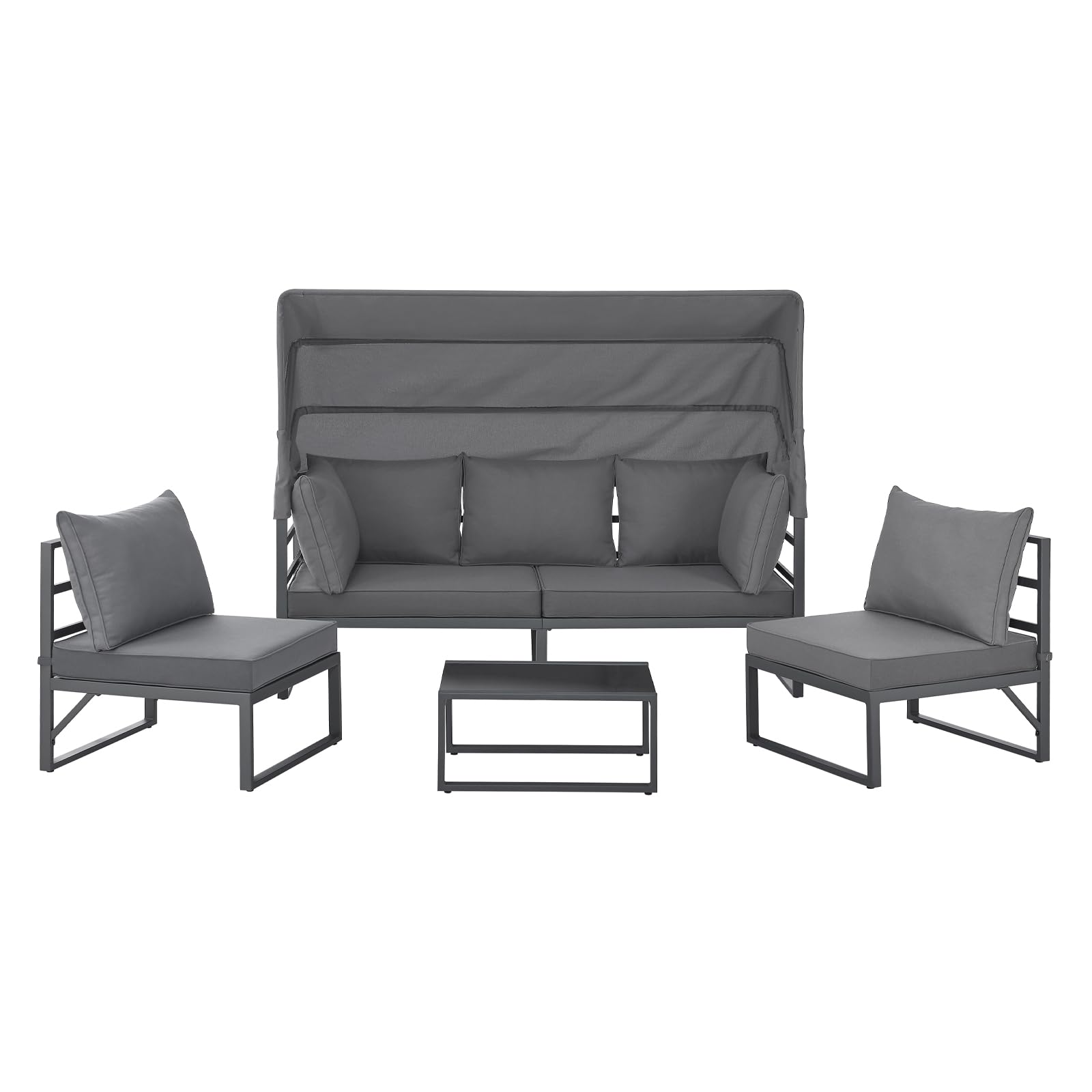 SVITA Maui Gartenmöbel-Lounge-Set mit Dach Outdoor-Sofa Strandkorb-Sonneninsel Stahl Grau