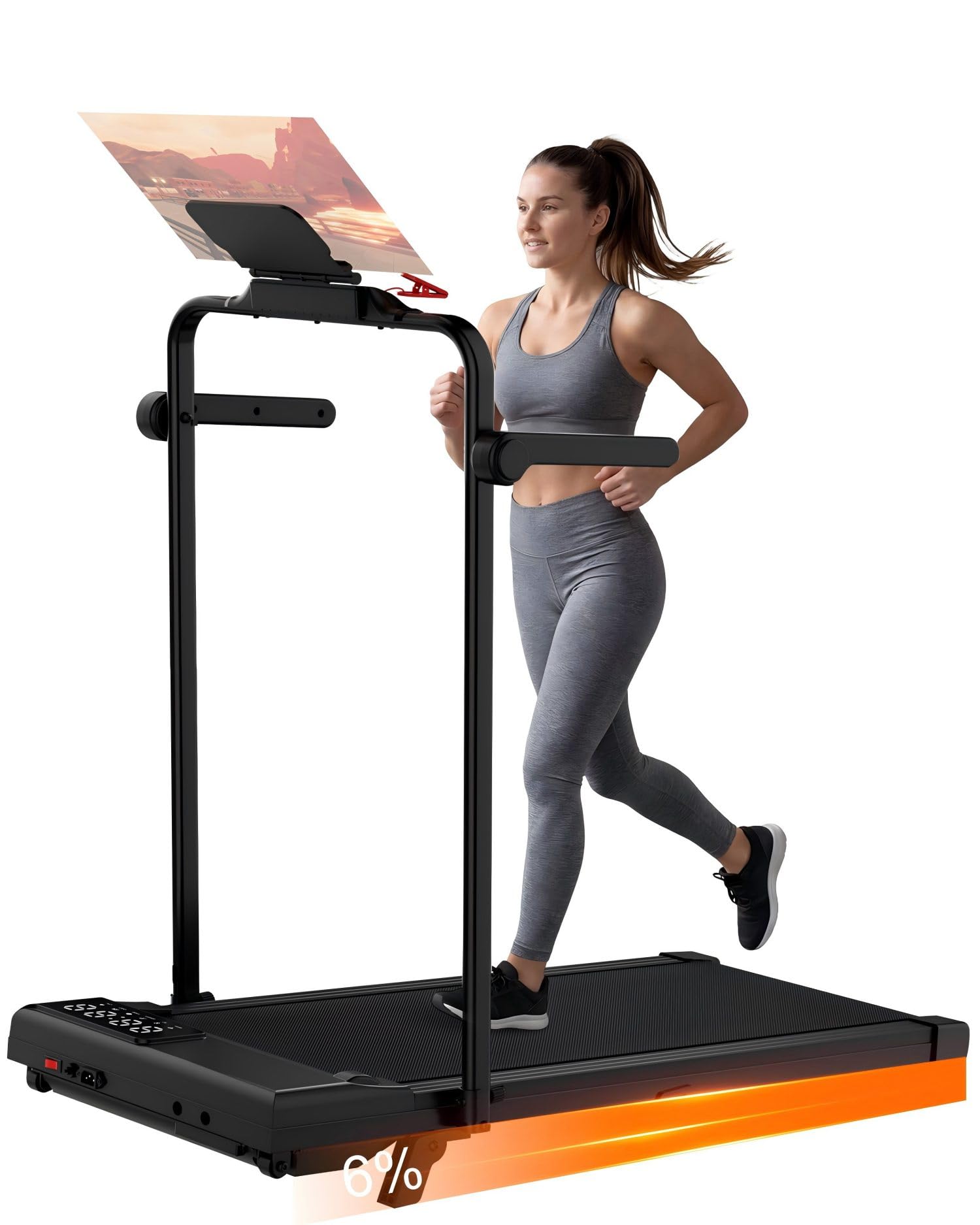 MJWW Walking Pad Treadmill with 5% Incline，Foldable Under Desk Treadmills for Home/Office, Max 6/12km/h, 136kg Capacity, Smart Walking Machine with APP & Remote Control, 12 HIIT Programs