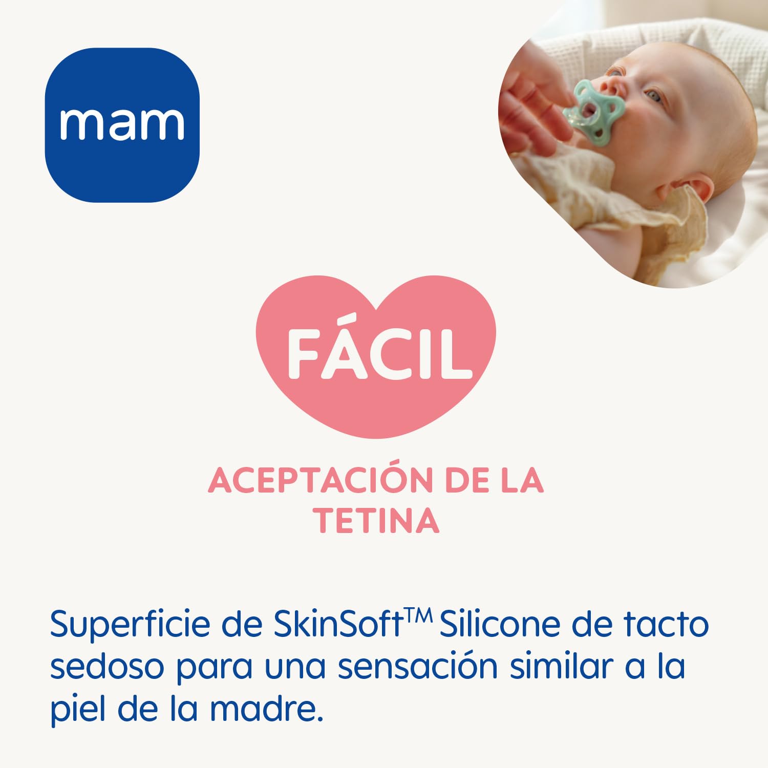 MAM Chupete Todo Silicona, 0-3 Meses, con Tetina Simétrica, Extra Pequeña y Cuello Delgado de Silicona Skin Soft Silicone de Fácil Aceptación, con Caja Autoesterilizadora, MAM Comfort, Rosa, 2uds