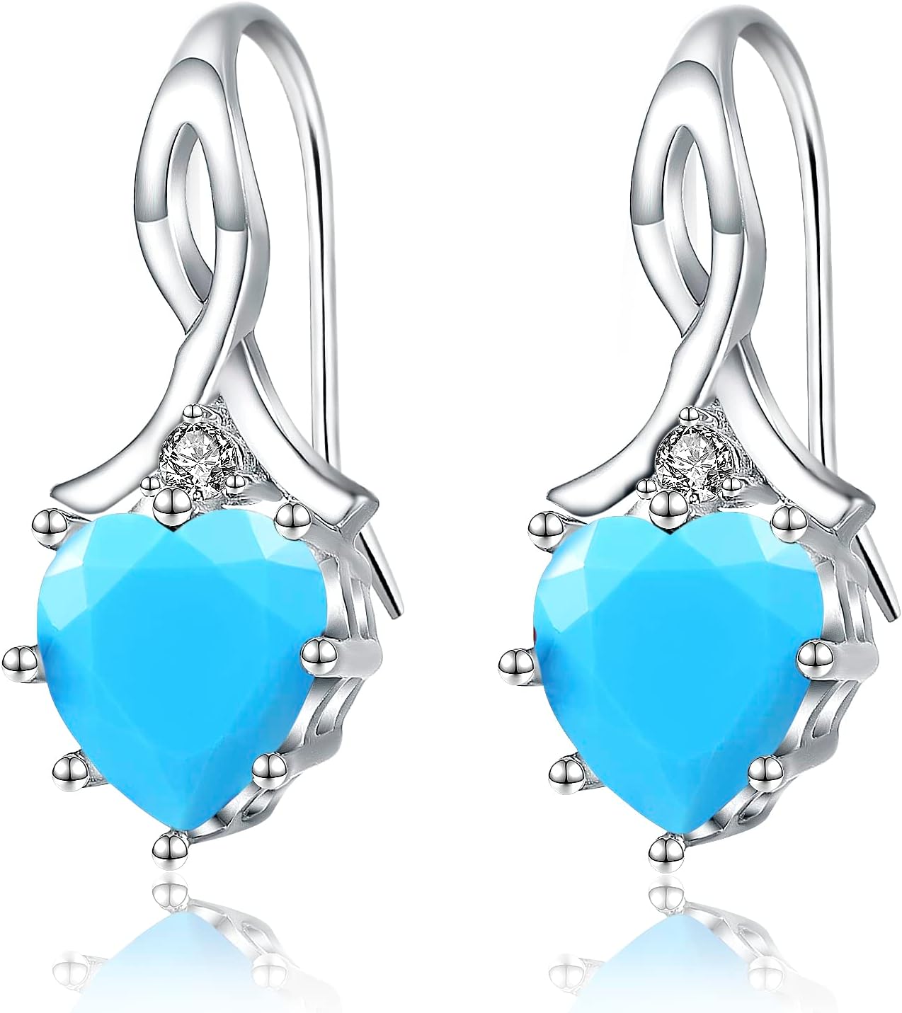 Birthstone Drop Earrings for Women, Heart-Cut Birthstone Dangle Earrings in 925 Sterling Silver with Ribbon Design for Her Wife Mom Daughter Lady