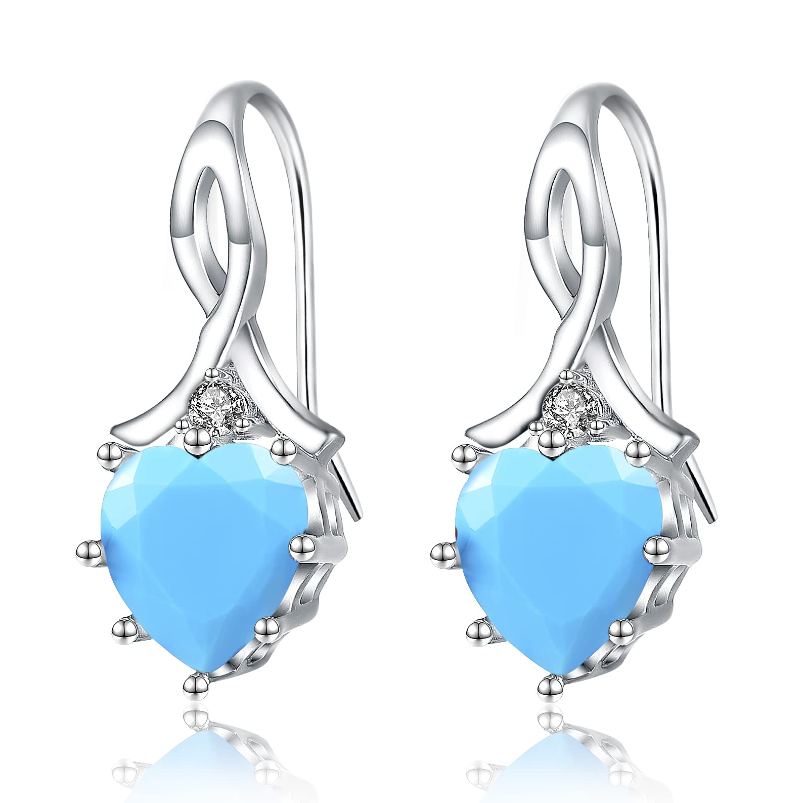 Lovans Birthstone Earrings for Women 925 Sterling Silver Love Heart Zirconia Earrings Birthstone Jewellery for Mother's Day Valentine's Day Anniversaries Birthday Gifts