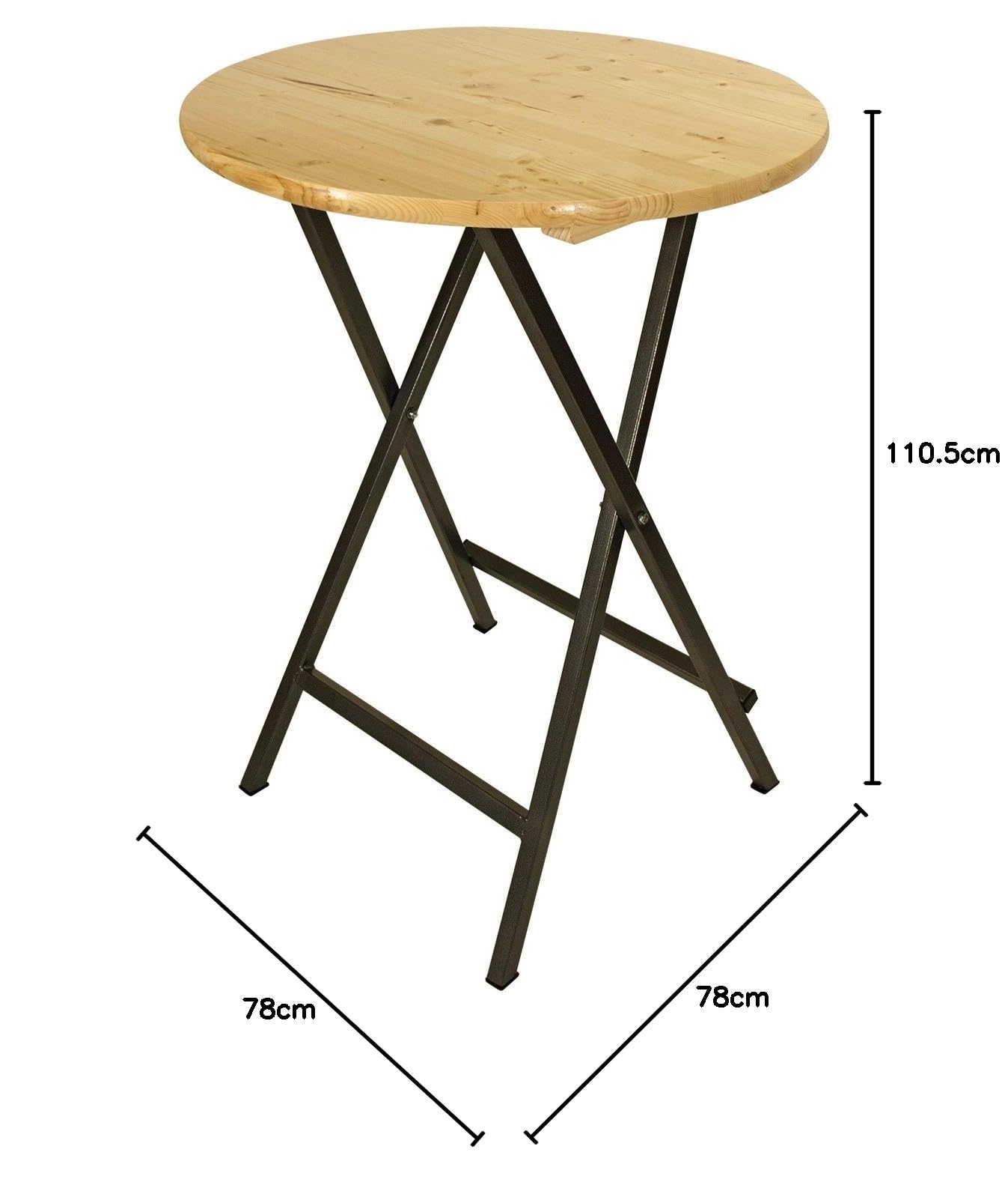 DEGAMO Stehtisch ZÜRICH 78cm rund, Stahlgestell grau + Holzplatte, klar lackiert, klappbar