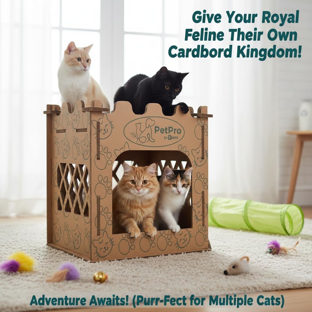 Premium Cat Castle House – Durable Double-Layer Scratcher, Eco-Friendly Cardboard, Indoor Hideout and Litter Box Cover