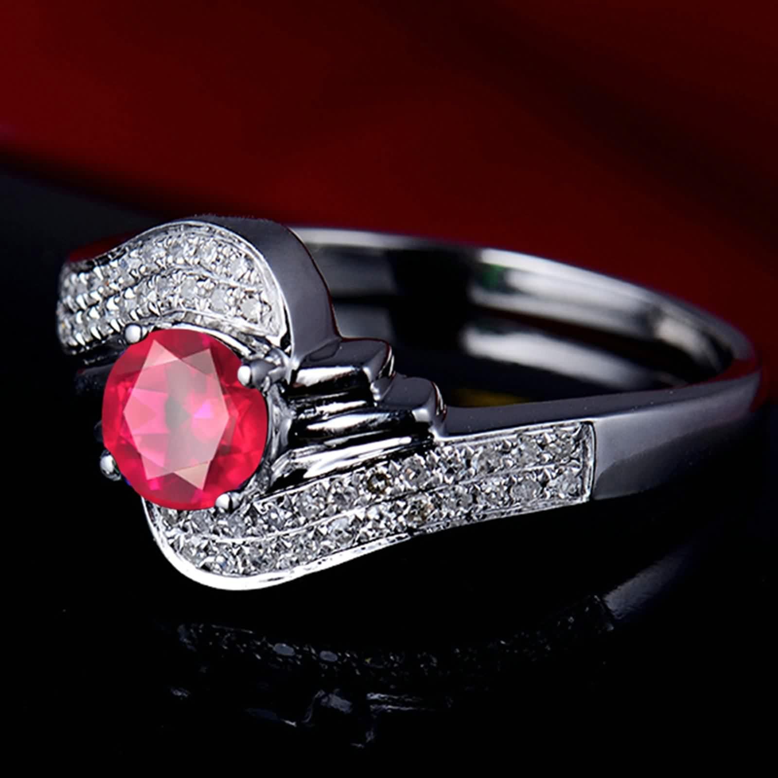 Anillo de rubí, anillo de boda mujer de oro blanco de 18 quilates (750) para San Valentín, aniversario, vacaciones, ajuste cómodo