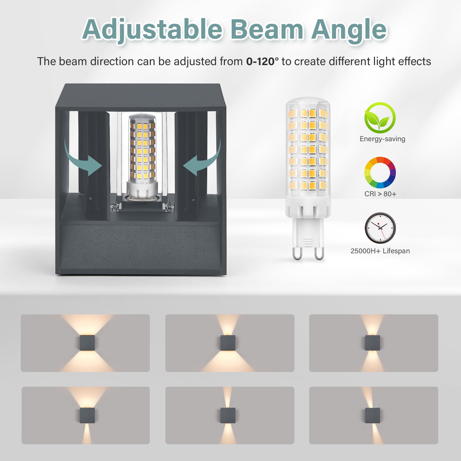 2 Pezzi Lampade da Esterno LED, Applique da Parete IP65 per Interno/Esterno con Lampadina G9 Sostituibile 3000K, Luce Up/Down con Angolo del Fascio Regolabile, per Ingresso, Corridoio, Antracite