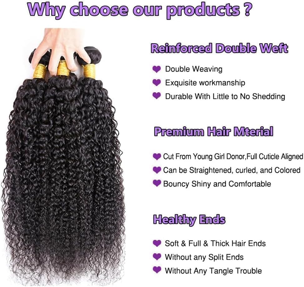 1 Bundle Curly Human Hair Virgin Brazilian Weave Human Hair 100% Unprocessed Double Weft 90-95g Natural Black for Women (Curly - Image 2