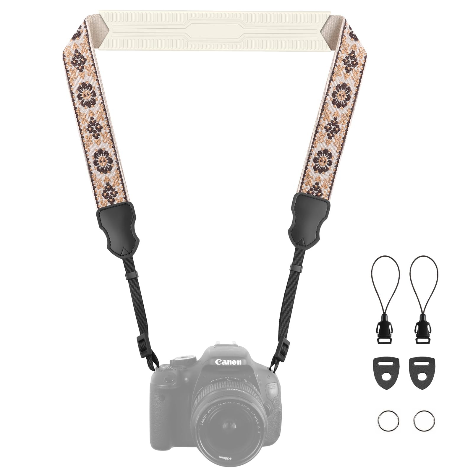FIEIL Neck Strap Silicone Camera Straps - Padded Camera Strap, 1.5" Wide Adjustable Nylon Shoulder Strap - Compatible with Canon, Nikon, Sony, and More DSLR and Mirrorless Cameras (Khaki Yellow)