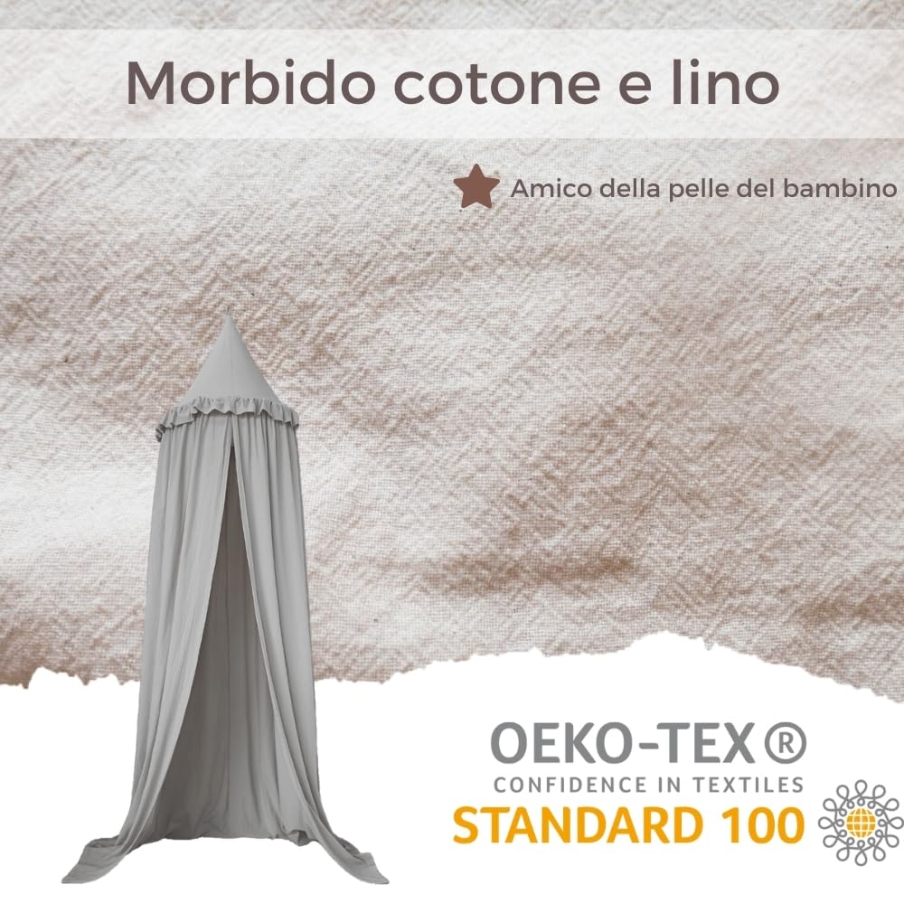 Wonder Space Baldacchino per Letto Bambini con Volant, Color Pastello Neutro per Ragazzi & Ragazze, Frills Tenda per asilo nido, Tenda Sospesa per Culla, Zanzariera Decorazione (Grigio)