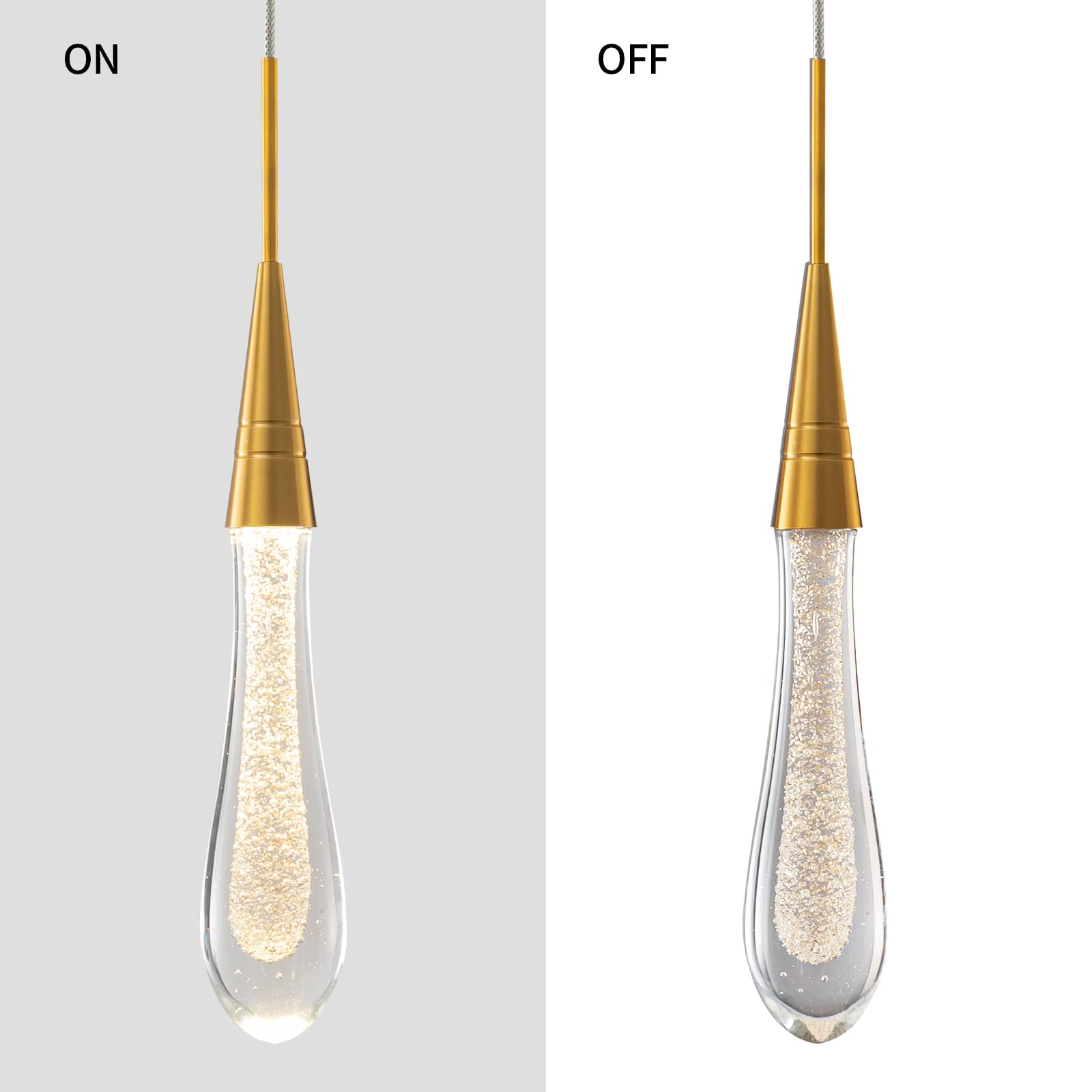 Kitchen Light Fixtures Ceiling Dimmable LED Modern Gold Pendant Light Mini Teardrop Crystal Pendant Light for Kitchen Island Bedroom y Entryway (3-Pack)