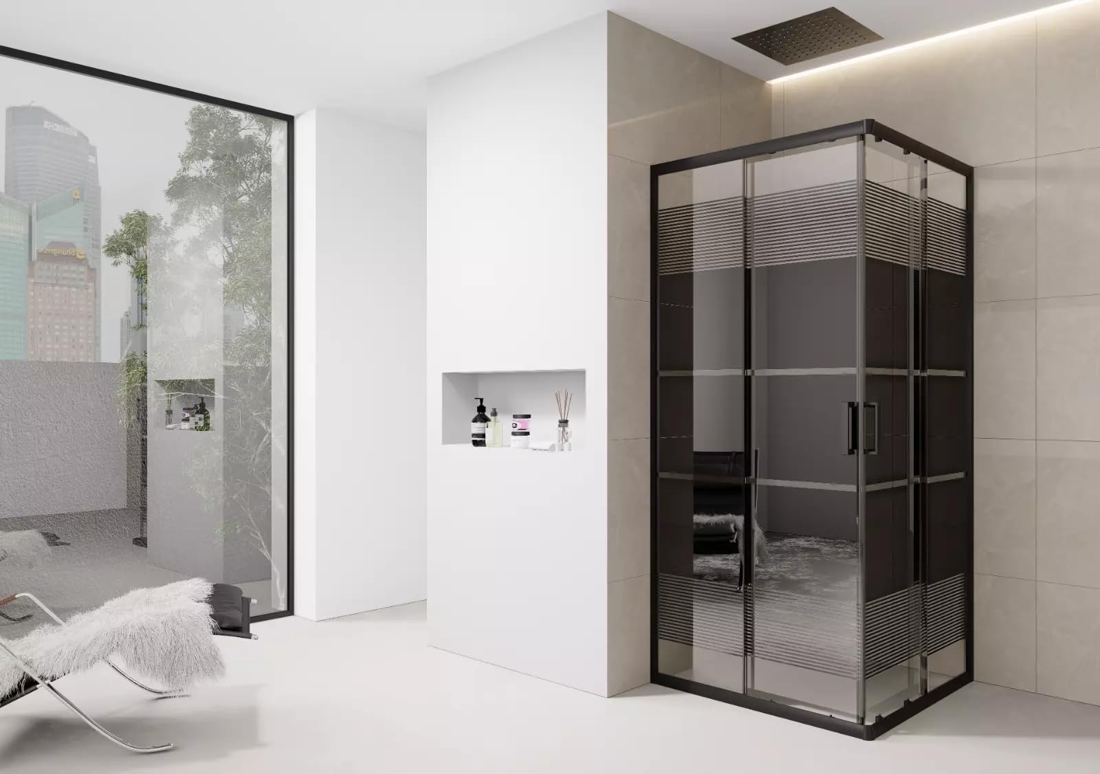 D Pro T Black Corner Shower Enclosure Back Print Walk In Cubicle Sliding Door Entry Shower Tray And Riser Kit Options (800Mm Enclosure And 800Mm Tray)